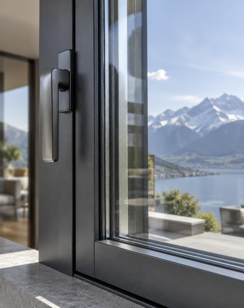 Détail d'une fenêtre aluminium à double vitrage